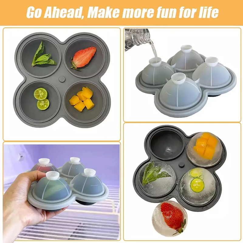 China Silicone 4 cavity ice ball maker mold with lid Manufacturer